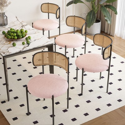 Okak Set of 2/4 Upholstered Rattan Back Round Dining Chair with Metal Legs,Armless Accent Dining Chairs for Dining Room,Kitchen