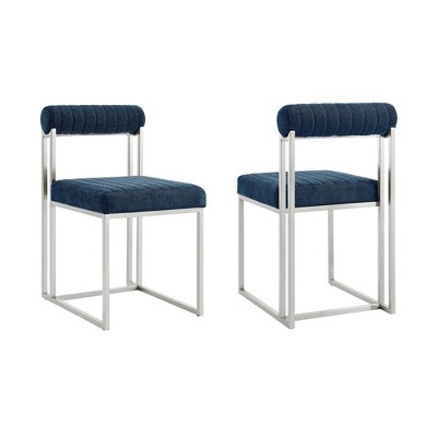 Armen Living Set of 2 Anastasia Brushed Stainless Steel and Fabric Dining Chairs