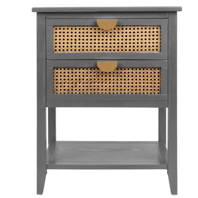 VYNXARIA Natural Rattan - Adorned Gray2 - Drawer End Table: Ideal for Bedroom, Living Room & Study