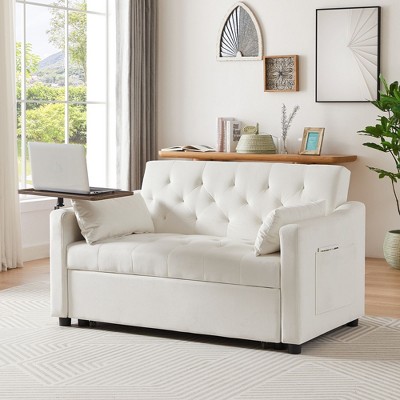 NicBex Velvet Loveseat Sofa Comfy 3-in-1 Convertible Sofa Bed,Modern Sleeper Couch Pull Out Bed with Adjustable Backrest and Pillows for Living Room