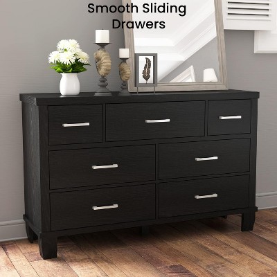 Jojoka Wooden Dresser with 7 Drawers, Mid Century Modern Chest of Drawers with Metal Pulls for Bedroom, Entryway, Closet