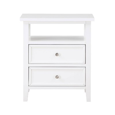 Walker White Poplar Wood 2-Drawer Nightstand with Nickel Knobs