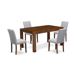 East West Furniture, 5-Pc Modern Dining Table Set- Grey Linen Fabric Seat and High Chair Back (Antique Walnut Finish) - 1 of 4