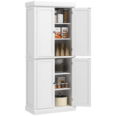 Okak Floor Sideboard Cabinet 48.5" Kitchen Pantry Farmhousewith 2 Adjustable Shelves and 4 Beadboard Doors