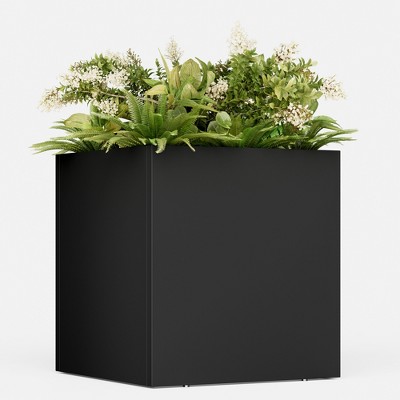 ORRD Large outdoor planters with removable insert shelf.Square steel flower pots for porch with garden.