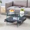FURNIinspire Coffee Table 2 Tier Square Coffee Table with Clear Glass Black Marble Pattern Sticker for Living Room, Black, 31.4"*31.4"*16.6" - 2 of 4