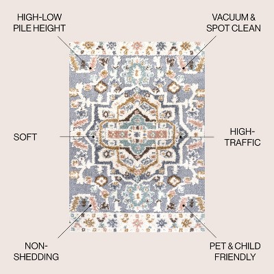 Aziza Gray and Multicolor Synthetic Medallion Area Rug