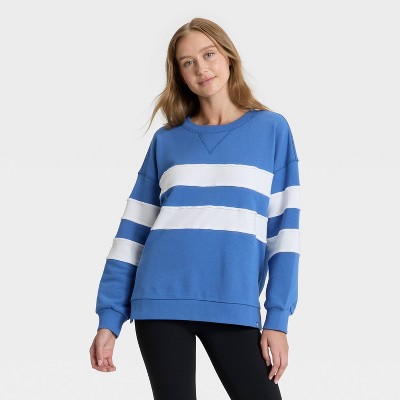 Women's Striped Oversized French Terry Crewneck Sweatshirt - JoyLab™