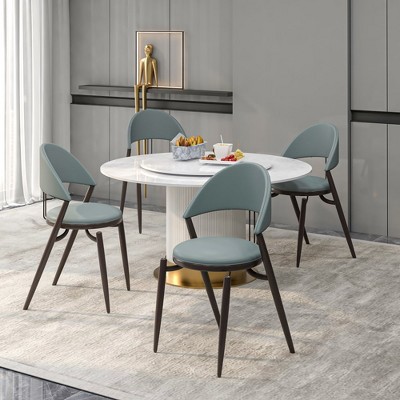 Venice Light Grey Leather Upholstered Side Chair with Metal Legs