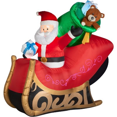 Gemmy Lightshow Airblown Inflatable Mixed Media Sewn in Micro LED Santa's Sleigh, 6.5 ft Tall