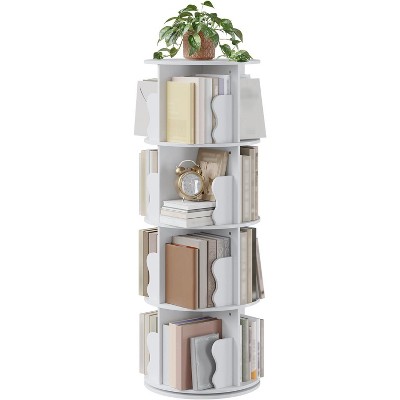 Jojoka 4-Tier Rotating Bookshelf Tower – 360° Spinning Corner Bookcase, Space-Saving Vertical Storage Rack