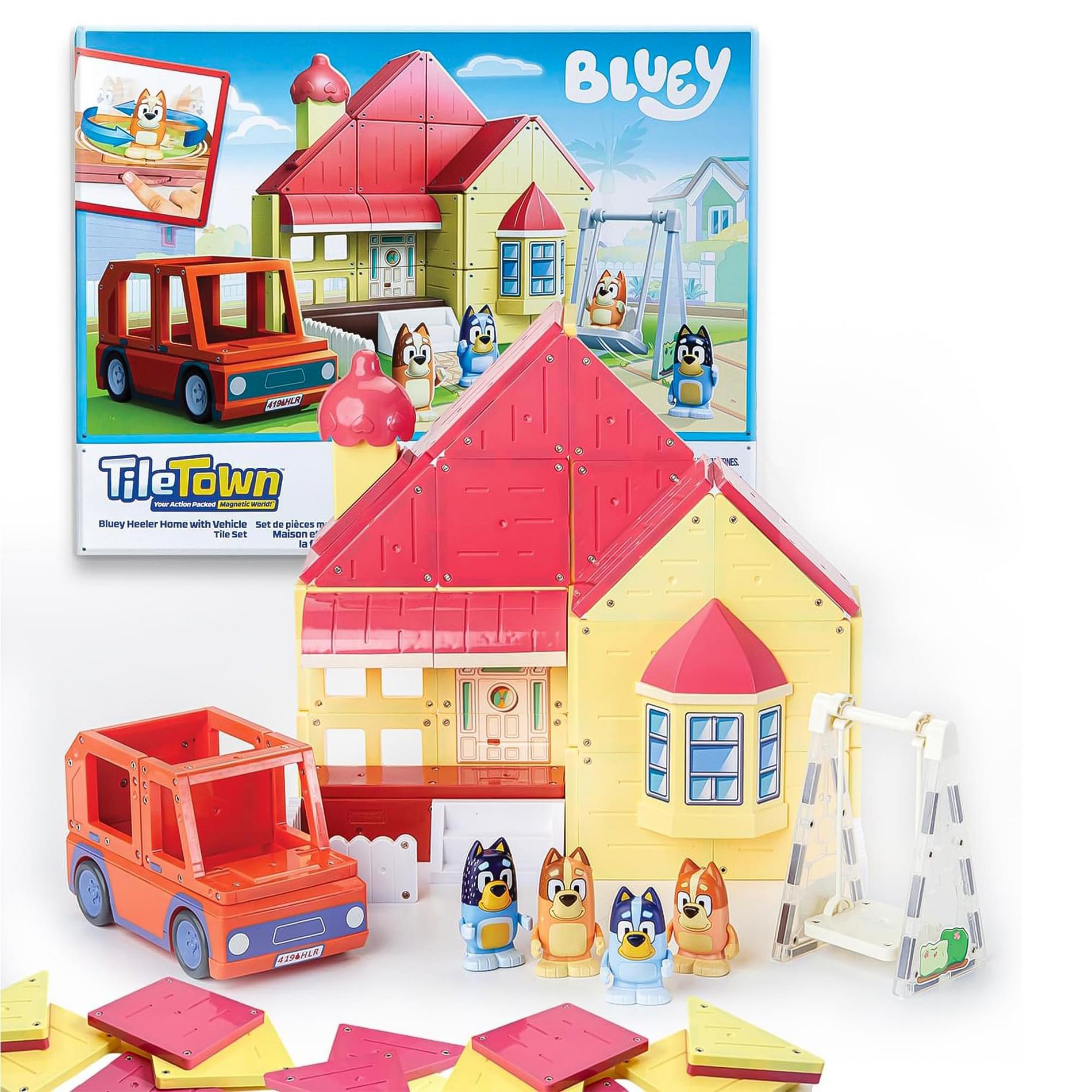 Moose Toys Bluey Heeler Family Home Tile Town 52-Piece Magnetic Tile Playset