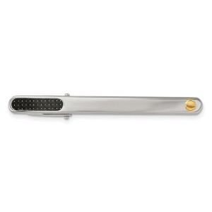 Black Bow Jewelry Stainless Steel, 18K Gold Accent & Black Carbon Fiber Tie Bar Clip - 1 of 4