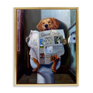 Stupell Industries Dog Reading Newspaper On Toilet Floating Frame Canvas Art - 1 of 4