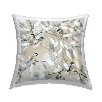 Stupell Industries Chickadee Birds on Tree Branches Soft Berry Fruits Printed Pillow, 18 x 18