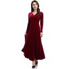 Women's V-Neck  Velvet Dress Long Sleeve Elegant Party Dress - Ruched Waist Midi Dress for Weddings, Holiday Parties - 2 of 4
