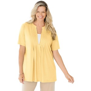 Woman Within Women's Plus Size 7-Day Layer-Look Elbow-Sleeve Tee - 1 of 4