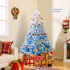 Tangkula Artificial Christmas Tree Hinged Snow Flocked Xmas Tree w/ Lush Branch Tips - 1 of 4