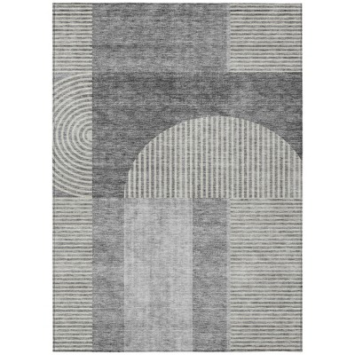Gray Silver And Charcoal Geometric Washable Indoor Outdoor Area Rug