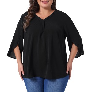 Agnes Orinda Women's Plus Size Floral V Neck 3/4 Sleeve Chiffon Work Tunic Blouse - 1 of 4