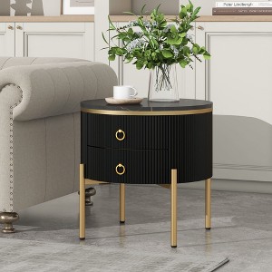 NicBex Coffee Tables for Living Room �19.6" Round Coffee Table Set of 2 Modern Fluted 2 Side Table Set with Drawers and Golden Legs, White+Gold - 1 of 4