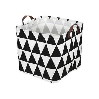 Unique Bargains Foldable Square Laundry Basket 1831 Cubic-in Black White 1 Pc Triangle
