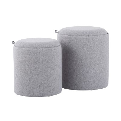 NicBex Nesting Ottomans  Set of 2 with Tray Top Fabric & Natural Wood, Grey