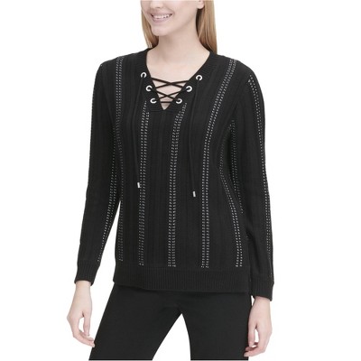 Calvin Klein Womens Lace-Up Pullover Sweater
