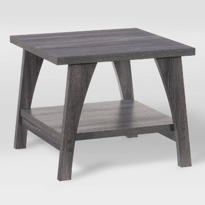 Dark Gray Square Wood Side Table with Lower Shelf