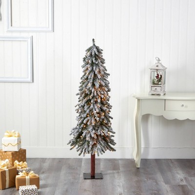 5ft White Flocked Slim Artificial Christmas Tree with Clear Lights