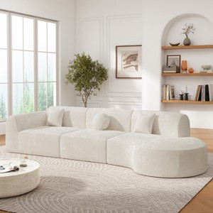 140" Curved Sectional Sofa with Chaise Lounge,High-Density Foam Cushion,Modern 3-Piece Couch for Living Room-Baofuwish - 1 of 4