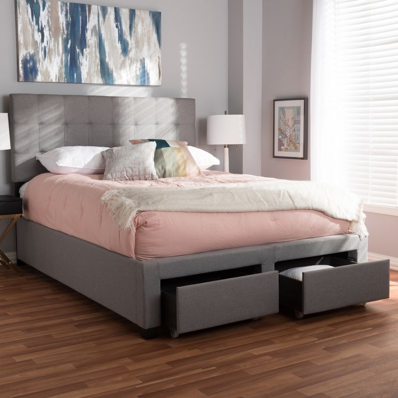 Queen Tibault Modern and Contemporary Fabric Upholstered Storage Bed Gray - Baxton Studio, 3 of 15