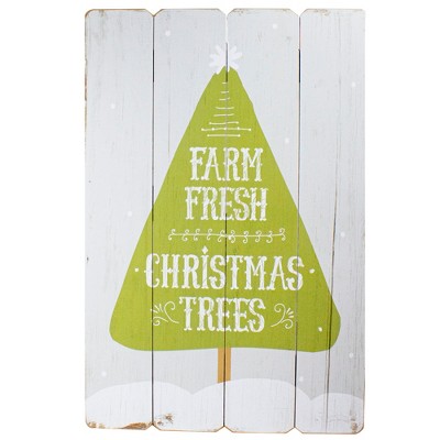 Northlight 24” Gray and Green Farm Fresh Christmas Trees Wooden Hanging Wall Sign