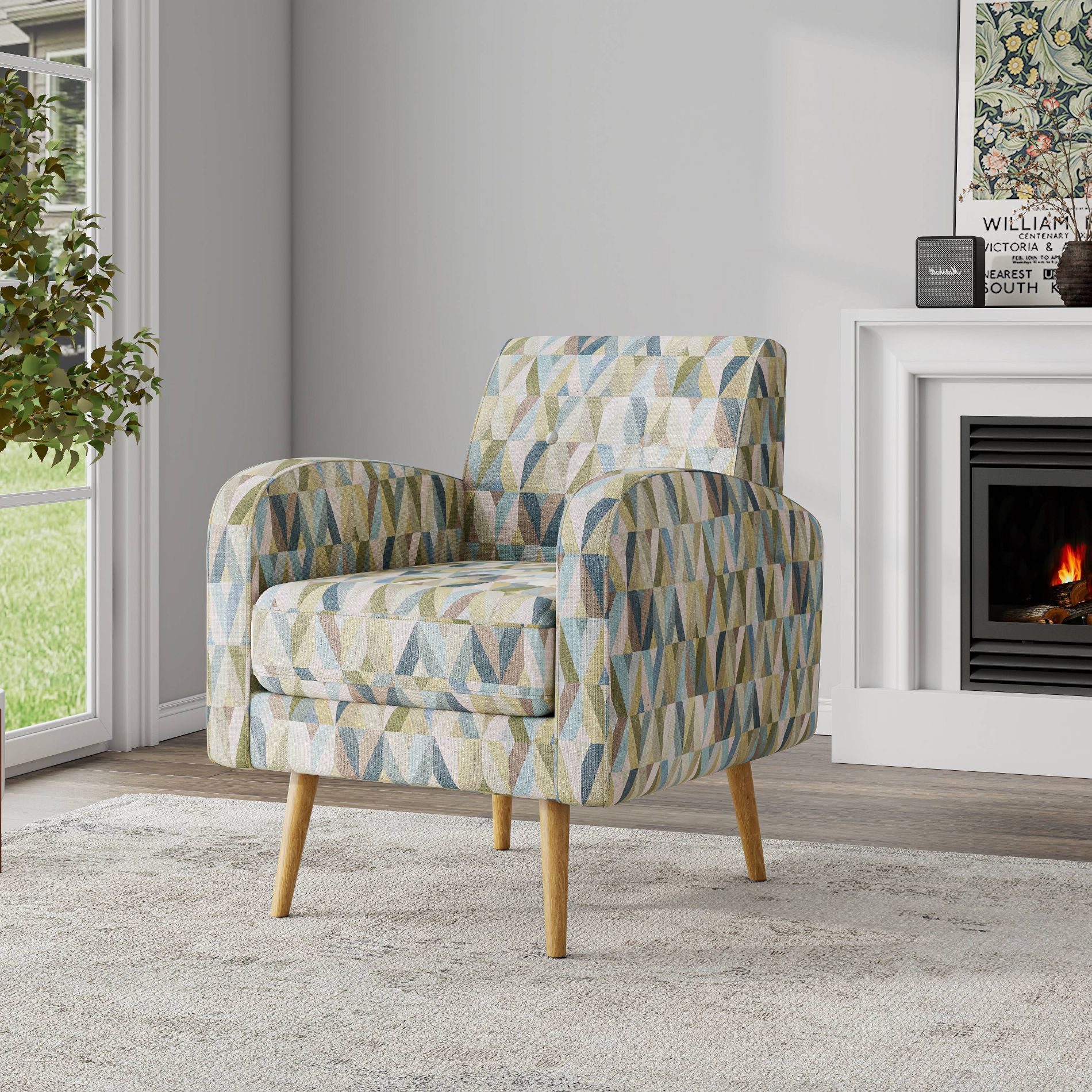 Handy Living Mindy Mid-Century Modern Accent Armchair Prism Pattern Green/Blue