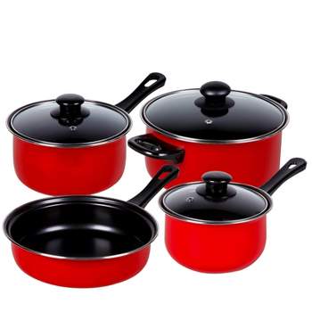 Gibson 7 Piece Chef Du Jour Carbon Steel Nonstick Cooking Pots And Pans  Kitchen Cookware Set With Handles And Tempered Glass Lids, Red : Target