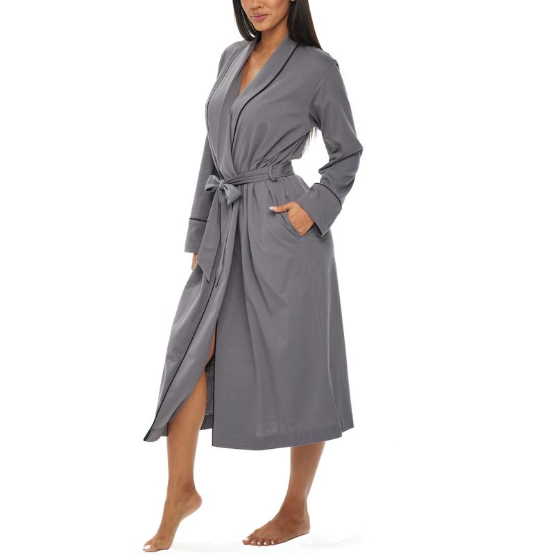 Womens Soft Cotton Knit Jersey Lounge Robe with Pockets, Long Bathrobe, 1 of 9