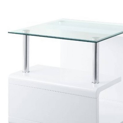 Nevaeh 29" White High Gloss & Clear Glass Square End Table