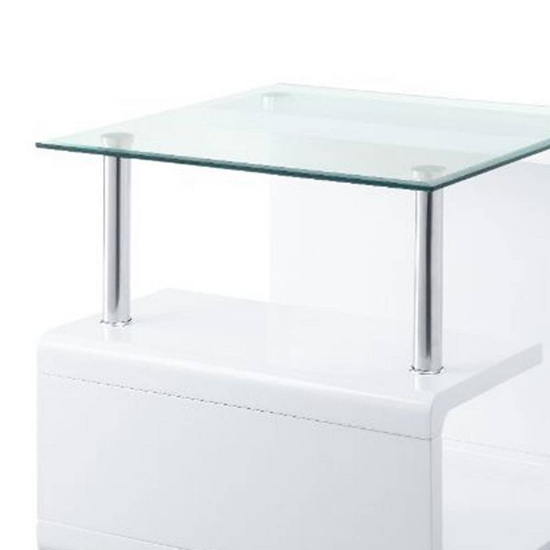 24&#34; Nevaeh High Gloss Finish Accent Table Clear Glass/White - Acme Furniture, 3 of 8