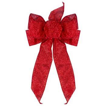 Northlight 14" x 9" Red Glittered 6 Loop Christmas Bow Decoration