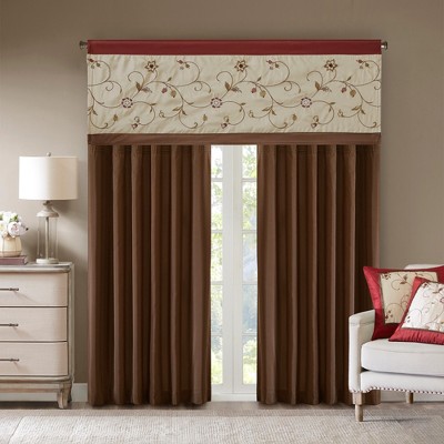 Red and Ivory Floral Embroidered Rod Pocket Valance