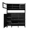 NicBex Hall Tree with Storage Coat Rack Freestanding with 4 Hooks, 6 Flip Drawers 2 Shelves, and 3 Cabinet 2 of them Have Tempered Glass Doors, Black - 2 of 4