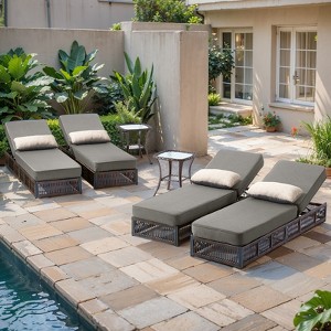 Patio Chaise Lounge Chair Set of 4, Wicker Chaise Lounge Outdoor Rattan Reclining Chair with Adjustable 5-Position,5-inch Cushion & Lumber Pillow - 1 of 4