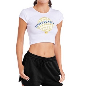 Women's Superman 2025 Daily Planet Icon Cap Sleeve Baby Rib Crop Top - 1 of 4