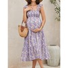 Maternity Dress Square Neck Sleeveless Smocked Ruffle Sleeve Baby Shower Photoshoot Summer Midi Dresses - 4 of 4