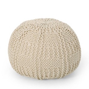 Hortense Modern Knitted Cotton Round Pouf - Christopher Knight Home - 1 of 4