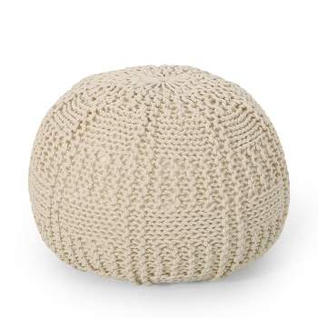 Hortense Modern Knitted Cotton Round Pouf - Christopher Knight Home