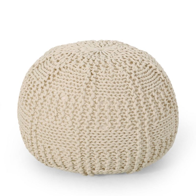 Hortense Modern Knitted Cotton Round Pouf - Christopher Knight Home, 1 of 10