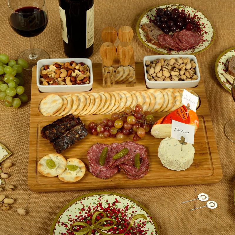 Picnic at Ascot Large Bamboo Cheese Board/Charcuterie Platter with Tools, Bowls, & Markers, 3 of 5
