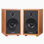 Electrohome McKinley 2.0 Stereo Powered Bookshelf Speakers with Built-in Amplifier, 4" Drivers, Bluetooth 5, RCA/Aux - Teak