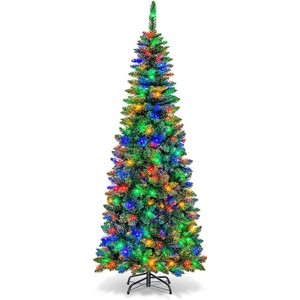 Pre-Lit Slim Flocked Christmas Tree - LED Lights, Pencil Design for Office/Home Holiday Decor - 1 of 1